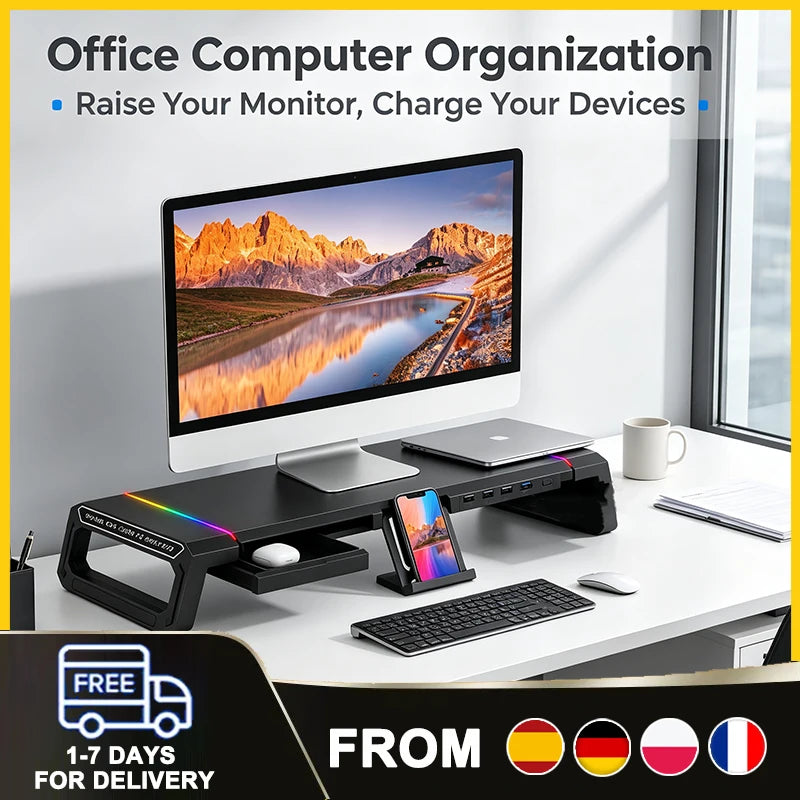 RGB Monitor Stand with USB Hub