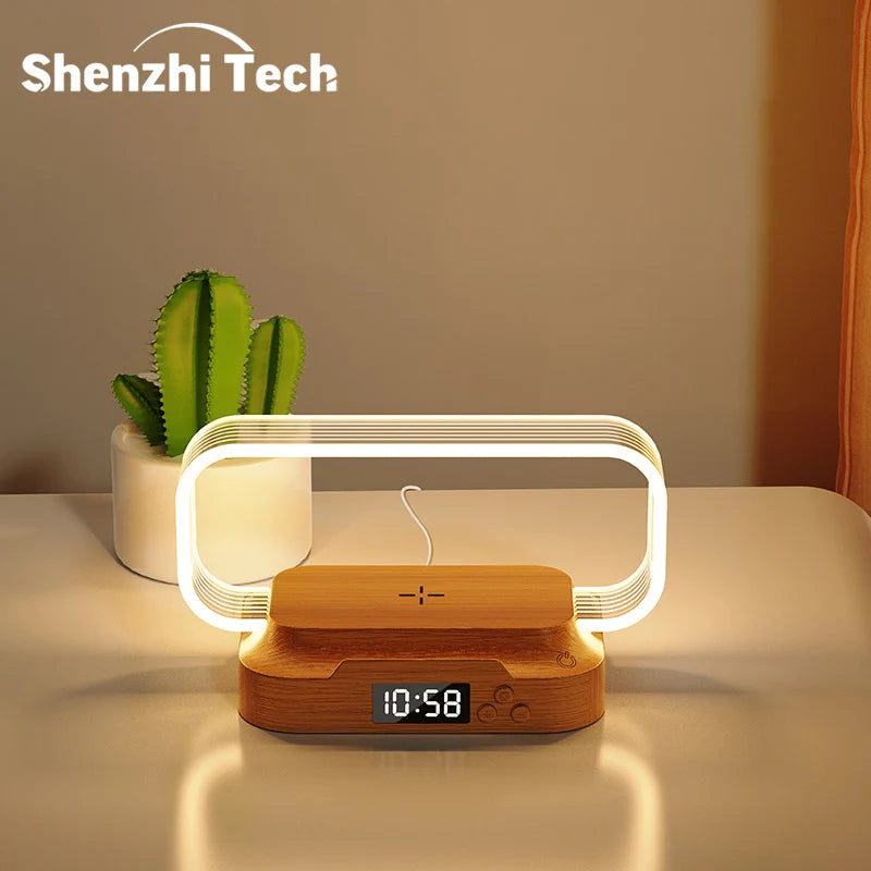 LED Desk Lamp with Clock & Wireless Charging
