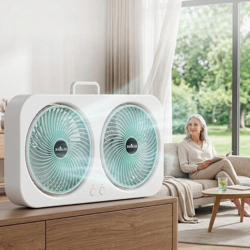 Dual-Head Rechargeable Desk Fan