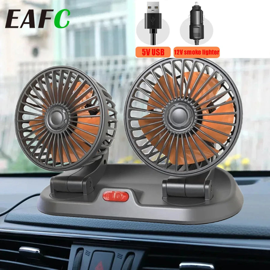 Dual head adjustable car cooling fan