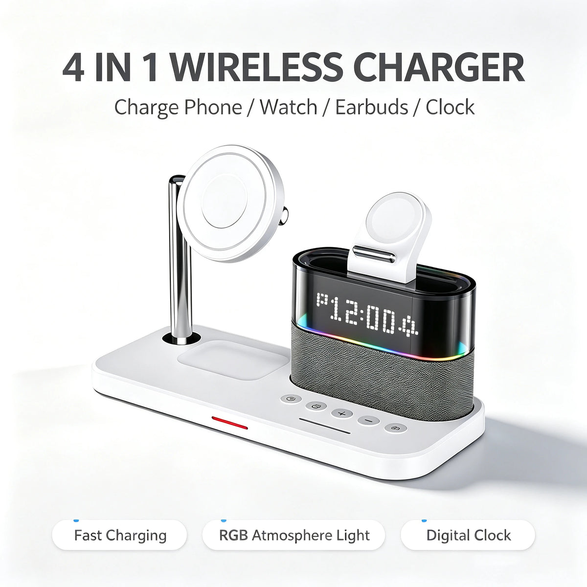 Wireless Charging Alarm Clock Speaker product view