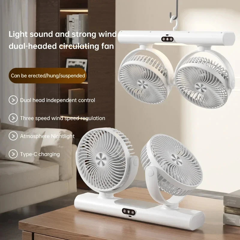 Dual-Head Rechargeable Desk Fan product view