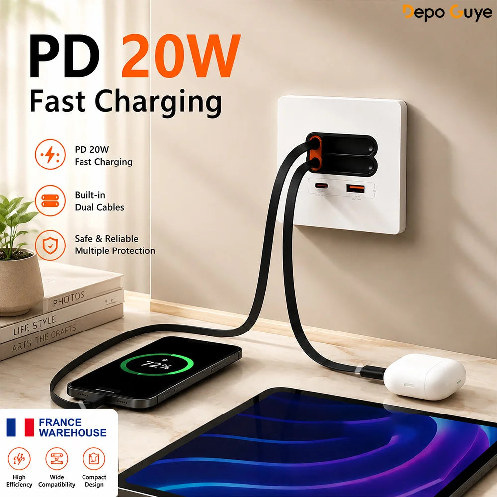 20W Retractable EU Wall Charger
