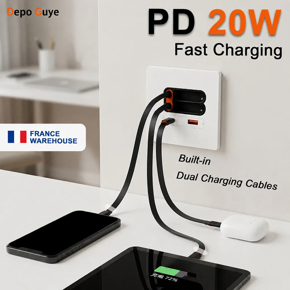 20W Retractable EU Wall Charger product view