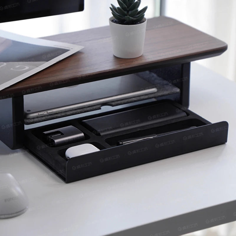 Monitor riser with storage drawer