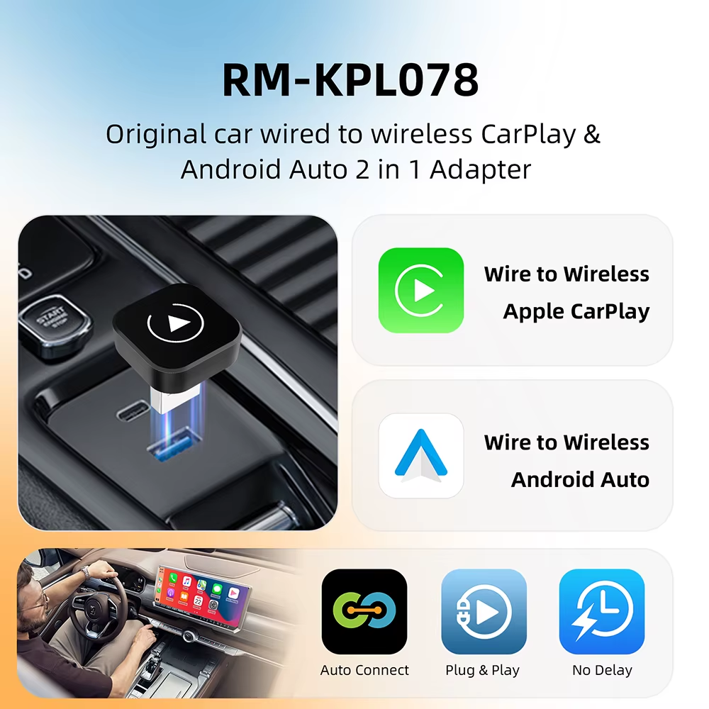 Wireless CarPlay and Android Auto adapter in a car