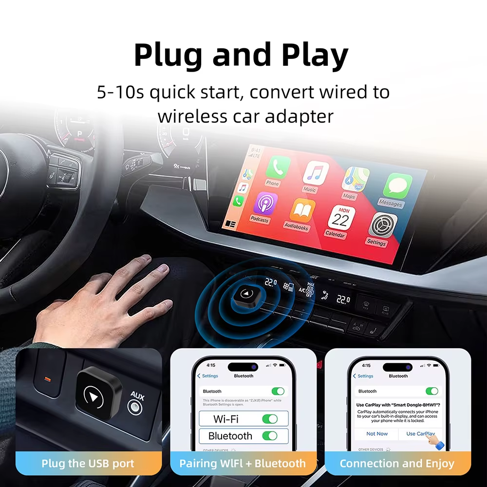 Plug and play wireless CarPlay adapter setup