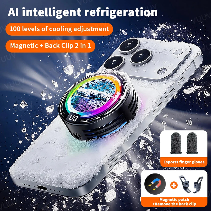 Magnetic RGB phone cooling fan for gaming