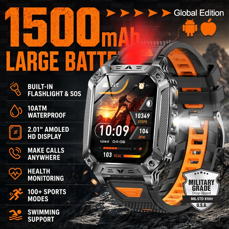 Rugged outdoor smartwatch with Bluetooth calling