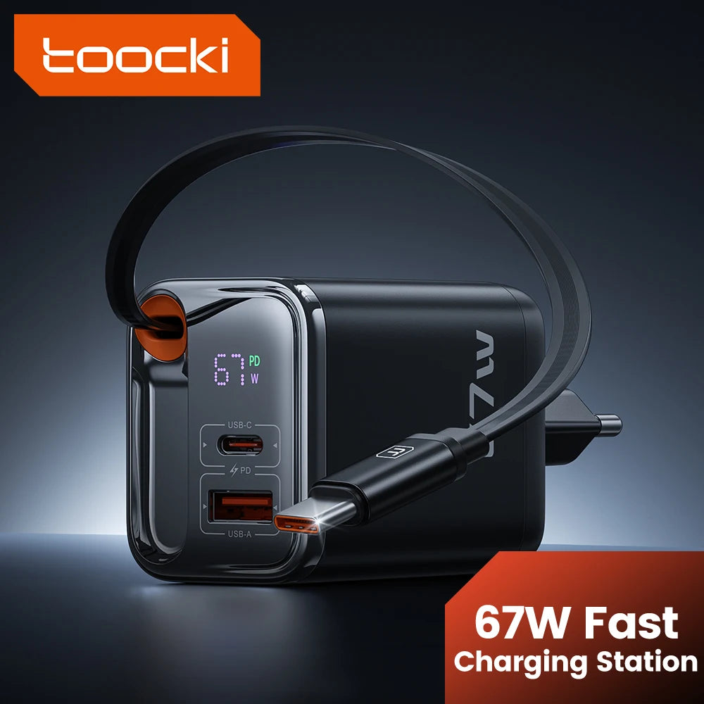 Toocki 67W GaN charger with retractable USB-C cable